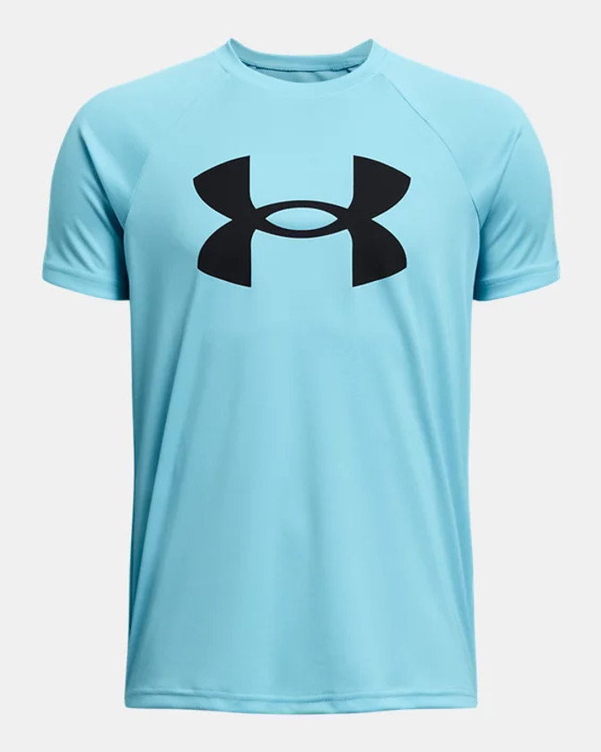 Under Armour Boys' UA Tech Big Logo Short Sleeve Shirt- Sky Blue