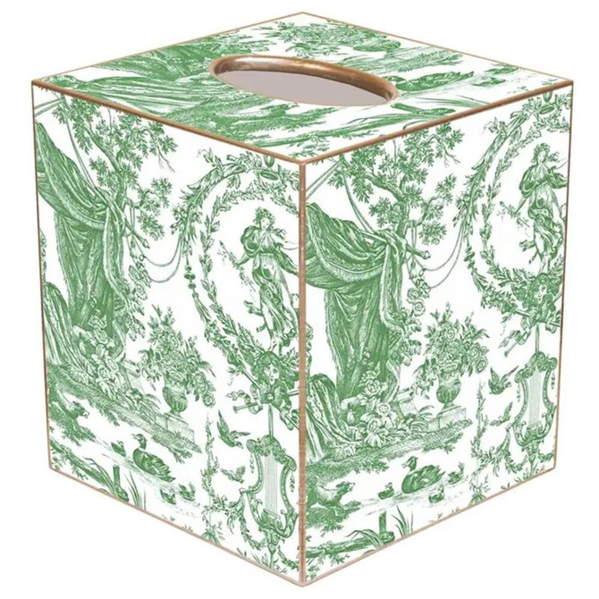 Marye-Kelley Green Toile Tissue Box Cover