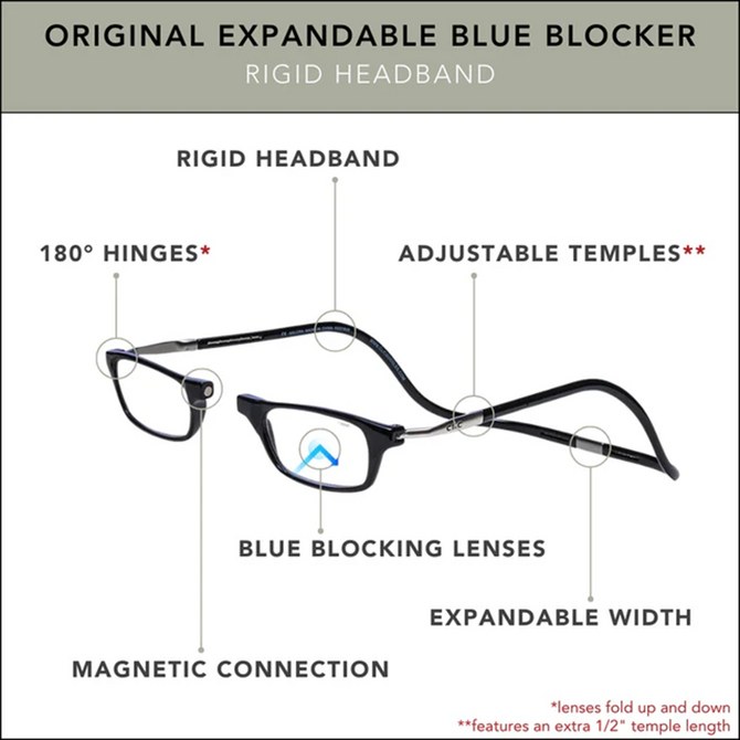 CliC Original Expandable Blue Blocker Reading Glasses – Black