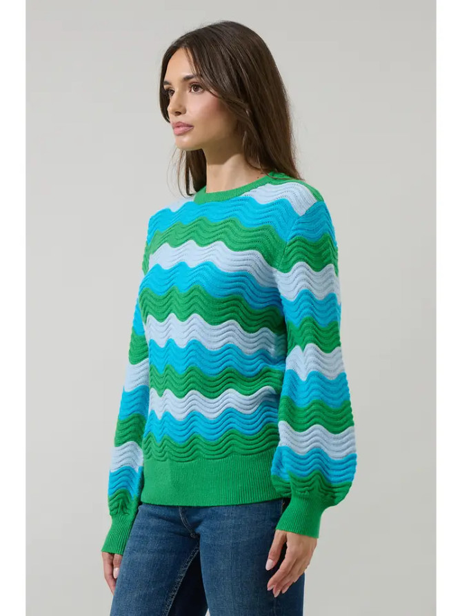 Sugar Lips Women's Elenor Wavy Striped Knit Sweater