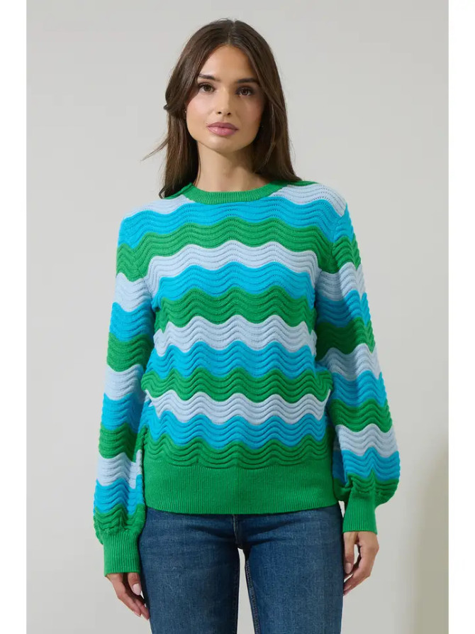Sugar Lips Women's Elenor Wavy Striped Knit Sweater