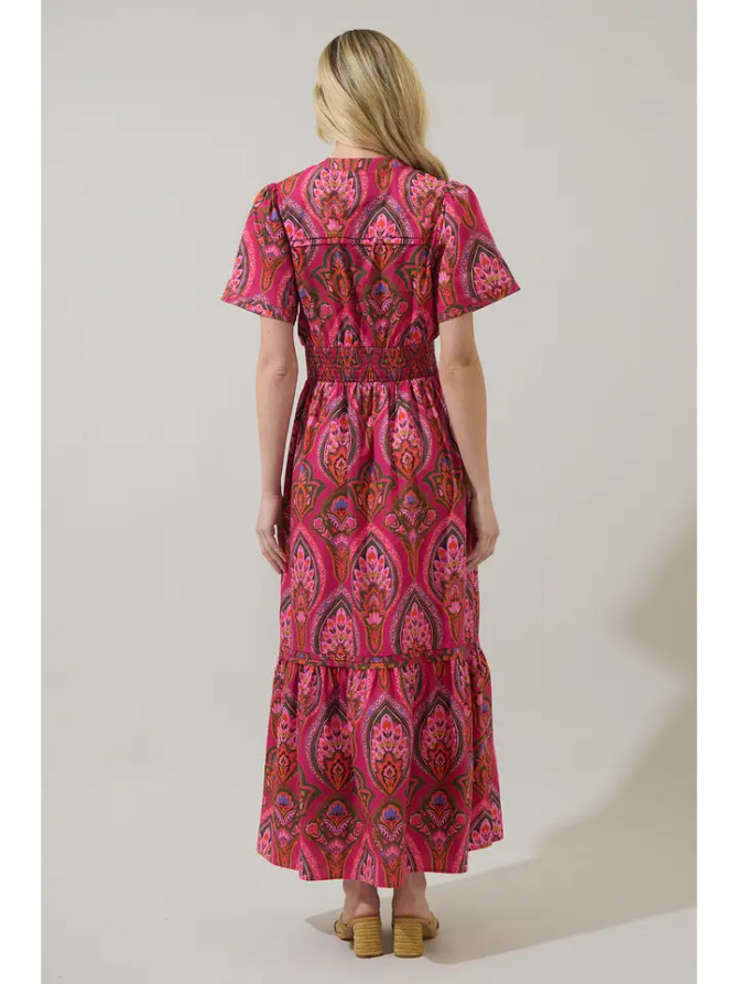 Sugar Lips Women's Berry Azura Floral Belraj Poplin Maxi Dress