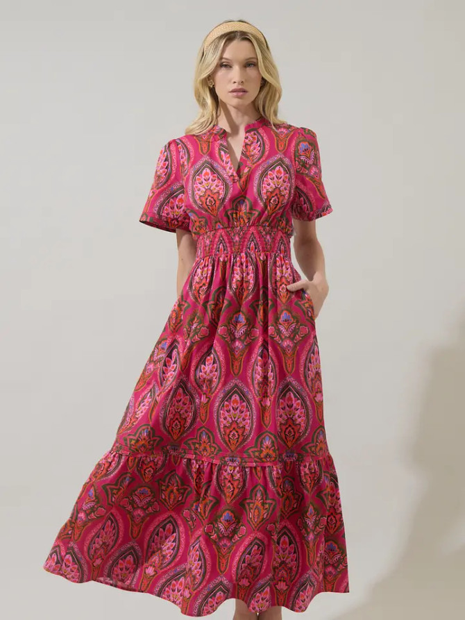 Sugar Lips Women's Berry Azura Floral Belraj Poplin Maxi Dress