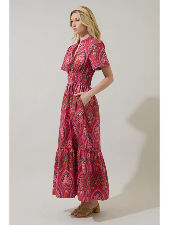 Sugar Lips Women's Berry Azura Floral Belraj Poplin Maxi Dress