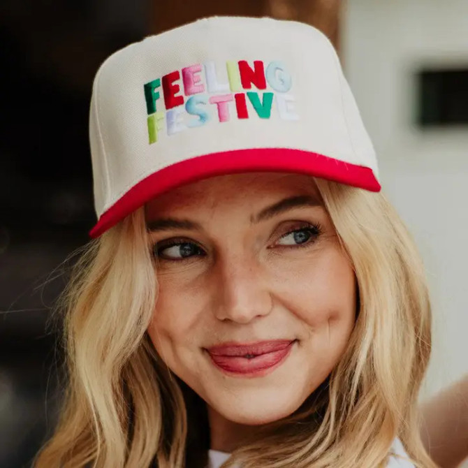 Katydid Feeling Festive Two-Toned Christmas Trucker Hat Katydid Feeling Festive Two-Toned Christmas Trucker Hat