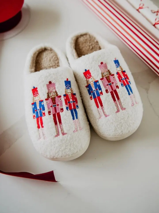 Katydid Nutcrackers Christmas Holiday Sherpa Slippers Katydid Nutcrackers Christmas Holiday Sherpa Slippers