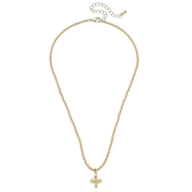 Canvas Camila Tiny Cross Ball Bead Necklace in Shiny Gold Canvas Camila Tiny Cross Ball Bead Necklace in Shiny Gold