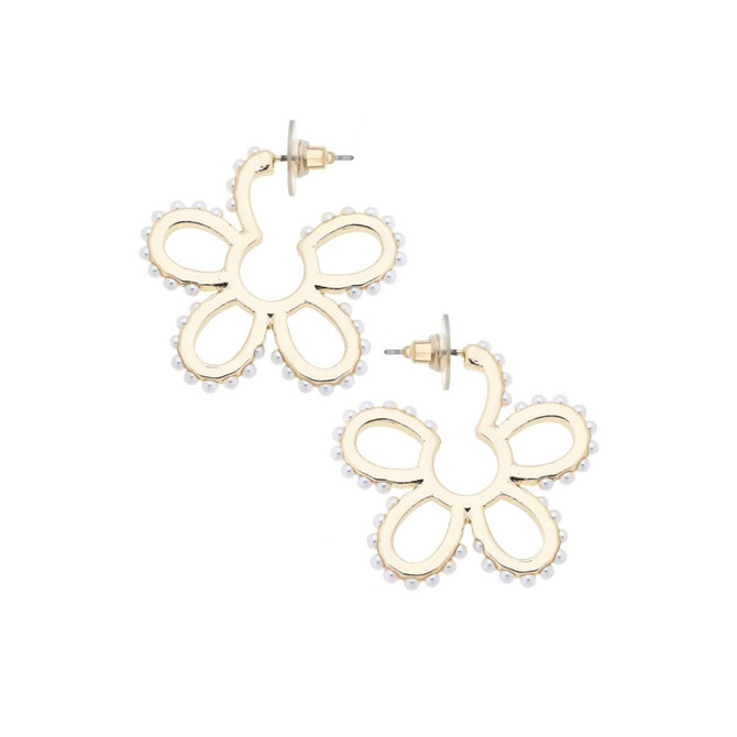 Canvas Sher Pearl Studded Flower Earrings in Shiny Gold Canvas Sher Pearl Studded Flower Earrings in Shiny Gold