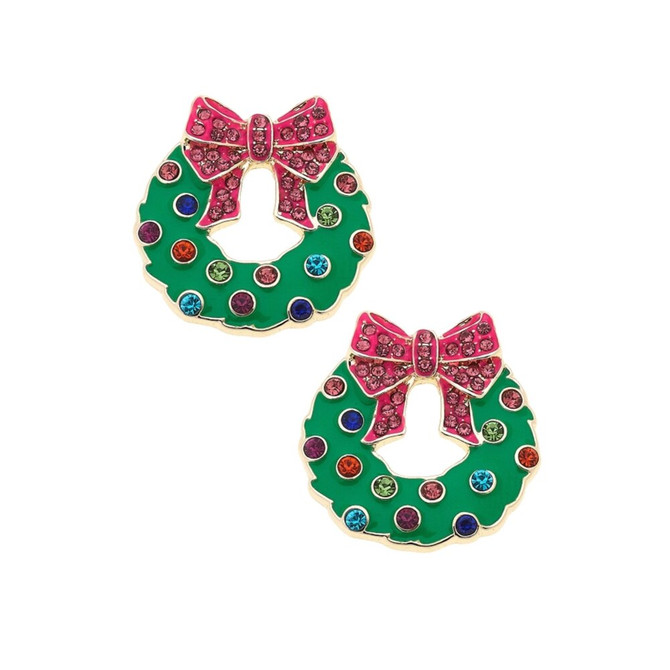 Canvas Bejeweled Christmas Wreath Earrings Canvas Bejeweled Christmas Wreath Earrings
