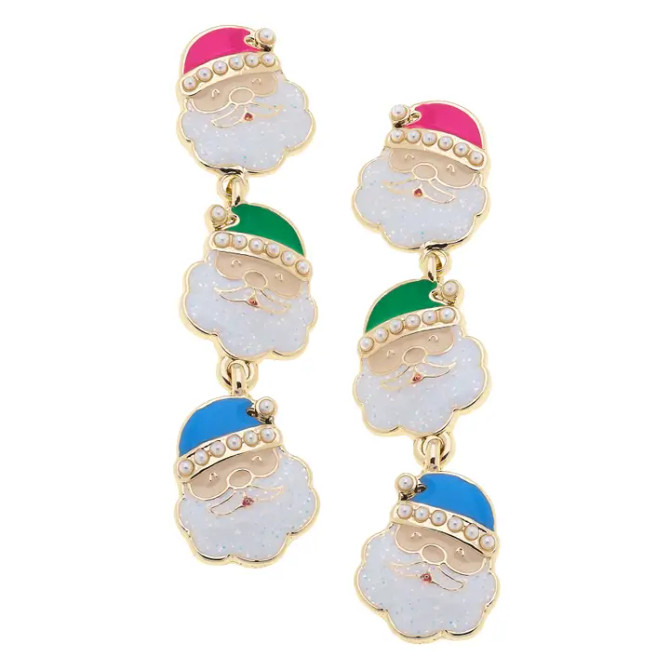 Canvas Pearl Studded Santa Face Earrings Canvas Pearl Studded Santa Face Earrings
