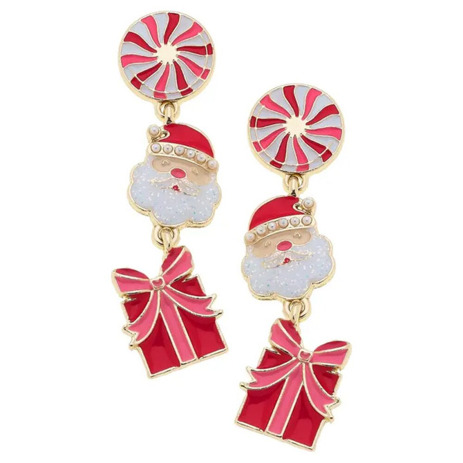 Canvas Santa Claus Is Coming To Town Enamel Earrings Canvas Santa Claus Is Coming To Town Enamel Earrings
