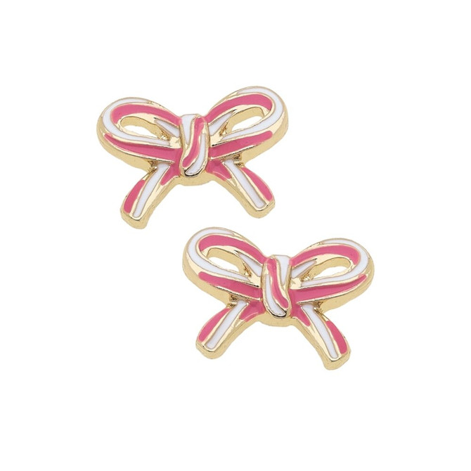 Canvas Candy Cane Bow Stud Earrings Canvas Candy Cane Bow Stud Earrings