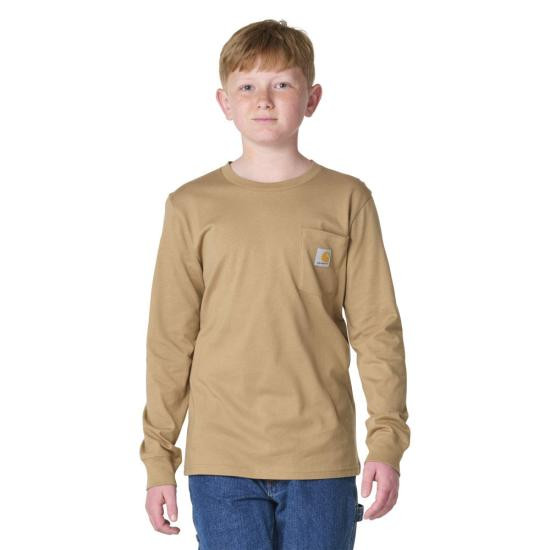 Carhartt Boys Long Sleeve Duck Dog Pocket Tee - Dark Khaki
