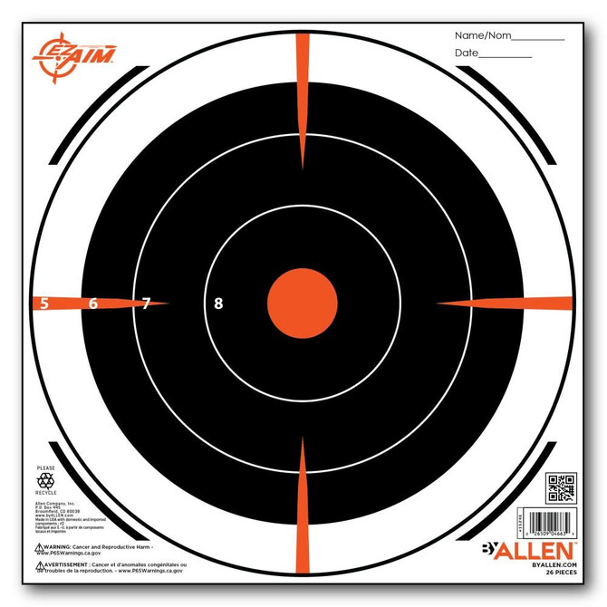 EZ Aim Paper 8-inch Bullseye Target, 26-Pack, Black/Orange/White