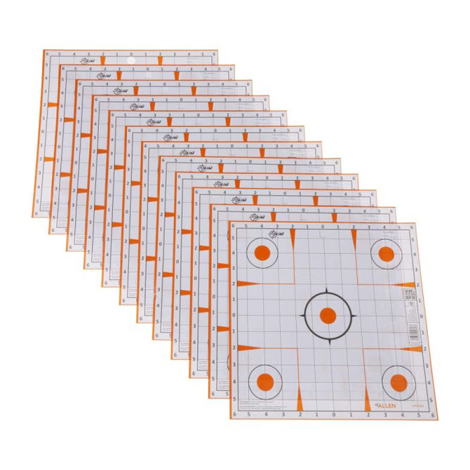 EZ Aim Paper Shooting Targets, 12" Square Sight-In Grid Targets, 13-Pack, White & Orange