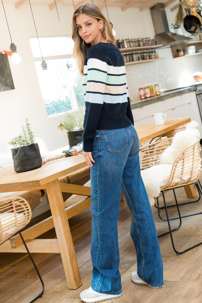 THML Women's Navy Colorblocked Knit Sweater