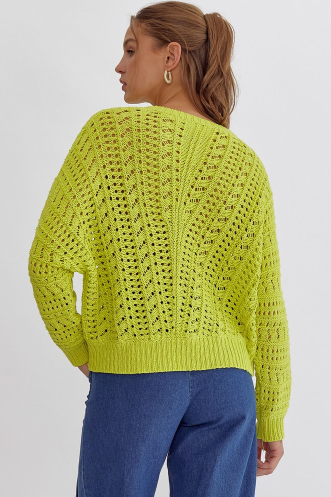 Entro Women's Lime Crochet Knitted Sweater