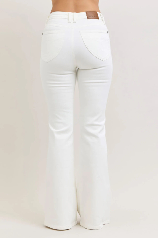 Judy Blue Women's High Waist Tummy Control White Flare Denim Jeans