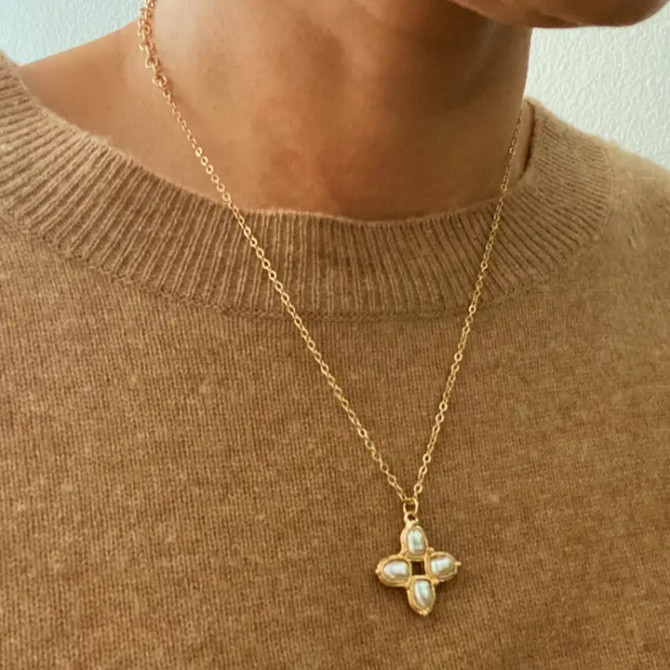 Ellison+Young Square Pearl Cross Necklace