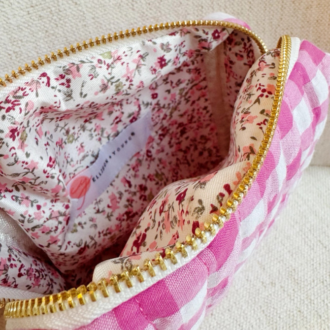 Ellison+Young Pink Gingham Cosmetic Case