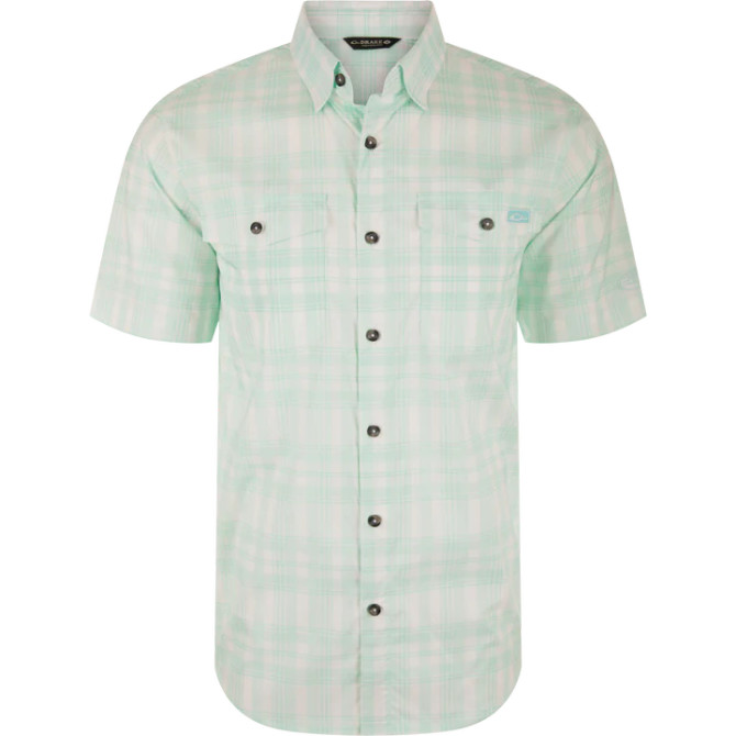 Drake Men's Frat Faded Plaid Button-Down Short Sleeve Shirt - Beach Glass