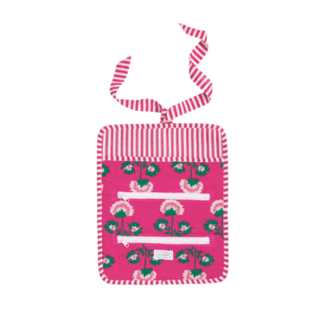 Mud Pie Pink Block Print Jewelry Roll