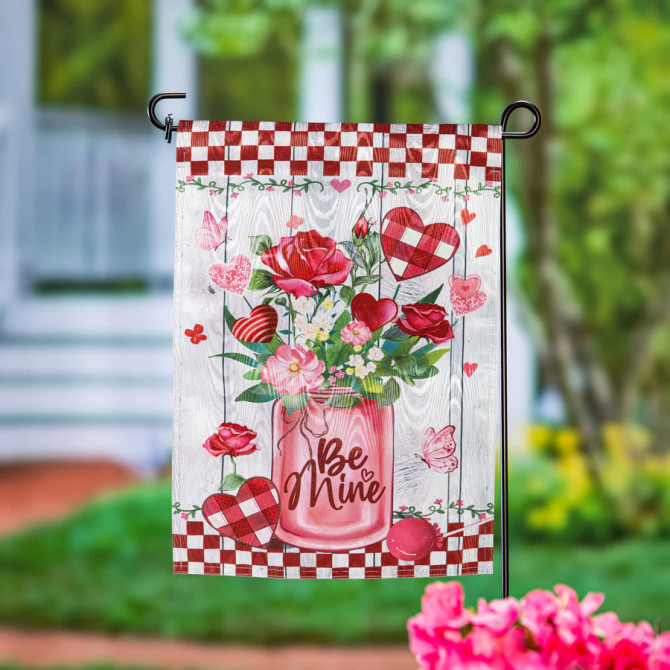 Evergreen Be Mine Mason Jar Moire Garden Flag