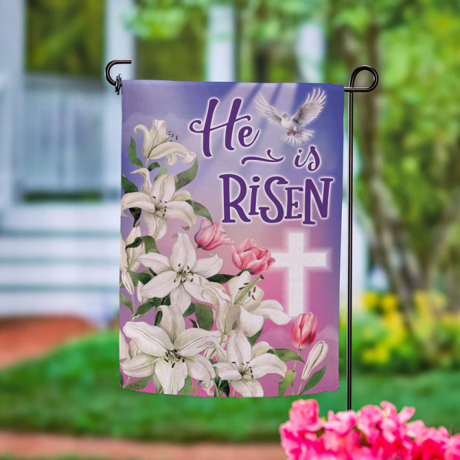 Evergreen Risen Easter Dove Suede Garden Flag