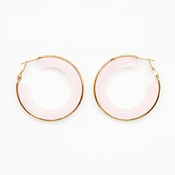 What's Hot Natural Pink Acrylic Hoop with Gold Accent Earring