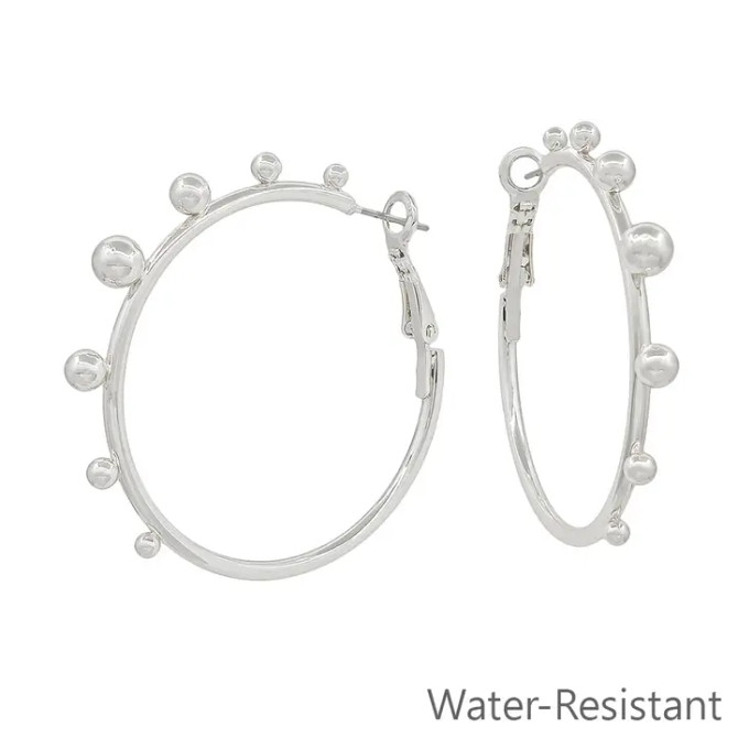 What's Hot Graduated Silver Bead Hoop Earring