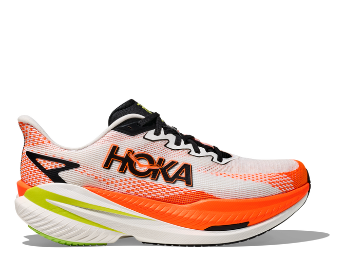 HOKA Mach X 3 Men’s Plated Performance Trainer - White/Neon Tangerine