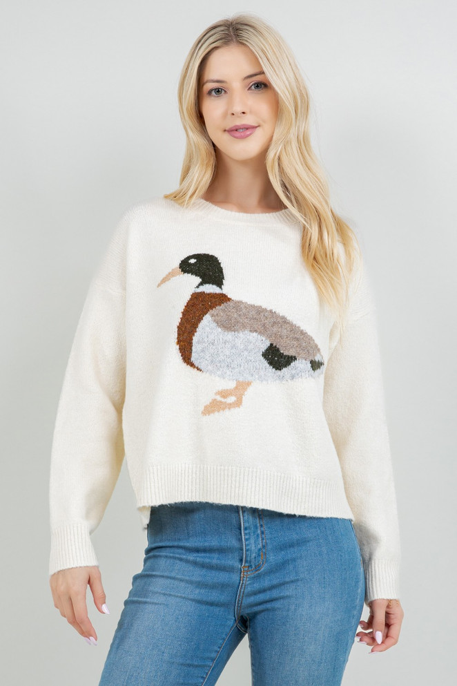 Dreamers Women's Mallard Duck Knit Sweater - Ivory