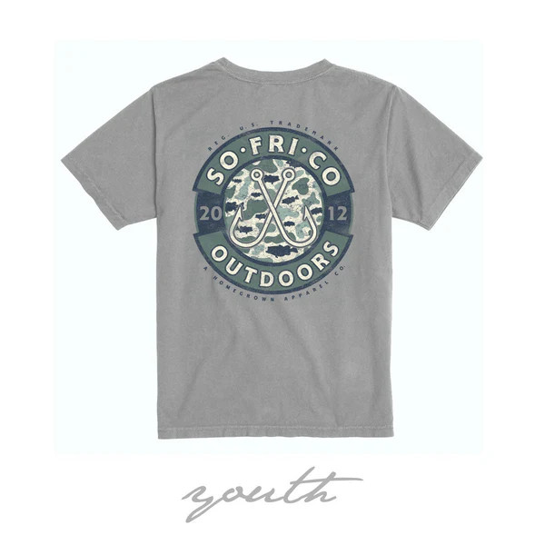 Southern Fried Cotton Youth Old School Fish Camo Tee - Granite