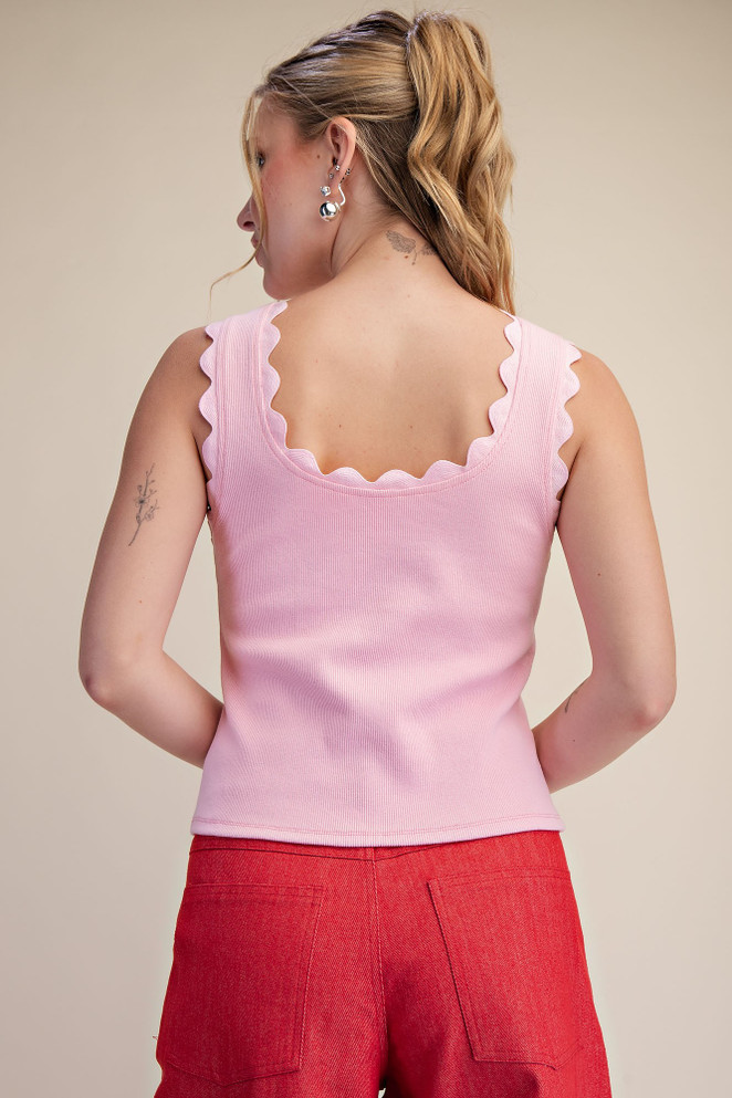 Glam Scallop Wave Shape Scoop Neck Sleeveless Everyday Knit