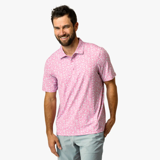 Aftco Men's Boatbar Printed Performance Polo Shirt - Wild Rose