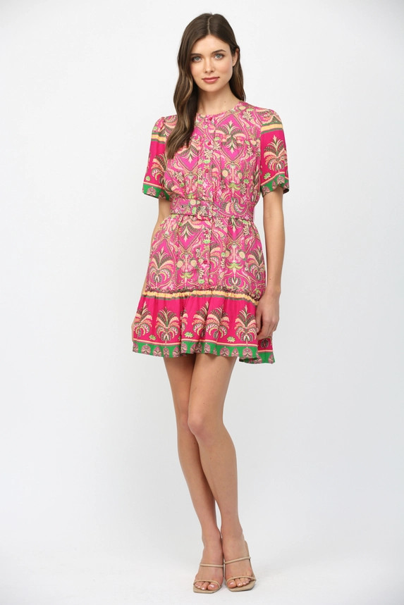 Fate Women's Magenta Belted Button Down Dress