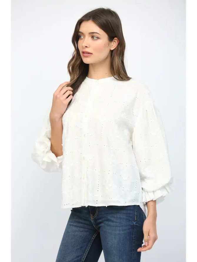 Fate Women's Off White Bubble Sleeve Blouse