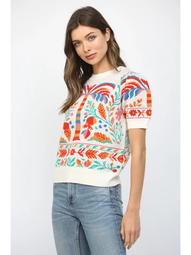 Fate Women's Cream Short Sleeve Sweater Top