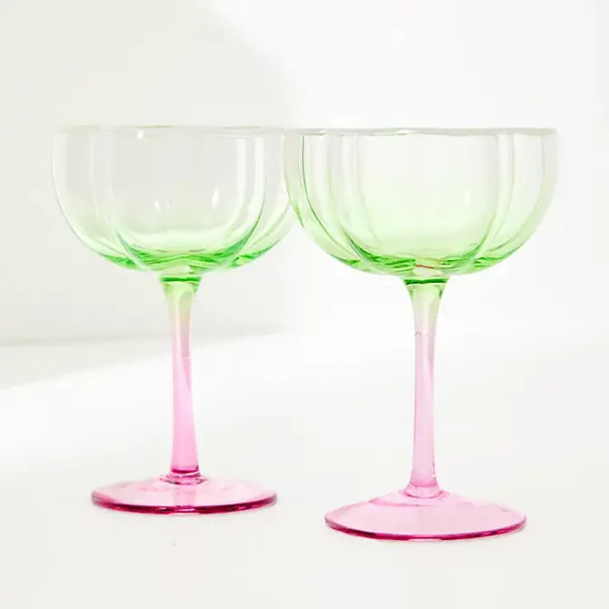 Lilly Pulitzer Coupe Glass Set -Jade Lime/Pink Muse Ombre