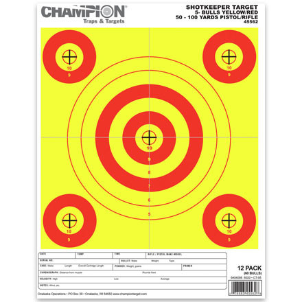 Champion Shot Keeper 5 Bulls Target - Small Yellow Red