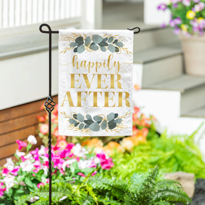 Evergreen Happily Ever After Moire Garden Flag