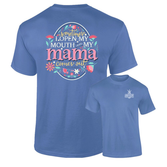 Southernology Women's Floral Mama Comes Out Tee - Periwinkle