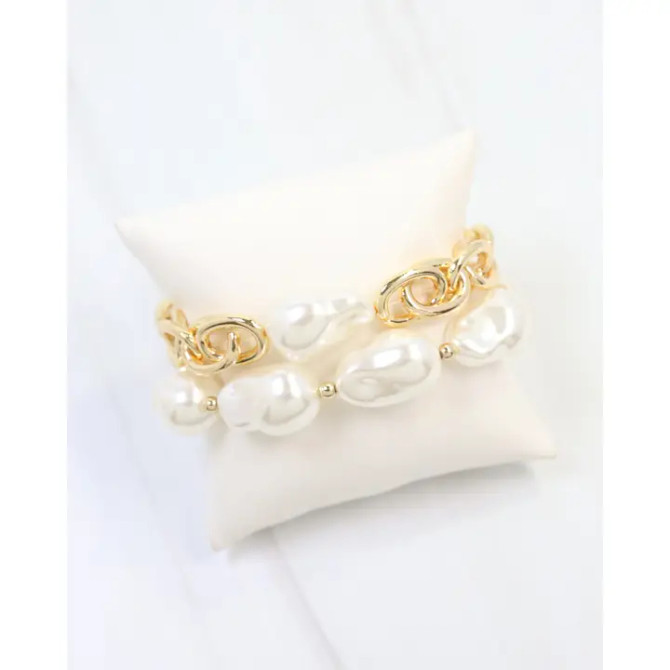 Caroline Hill Rosey Pearl Bracelet Set - Gold