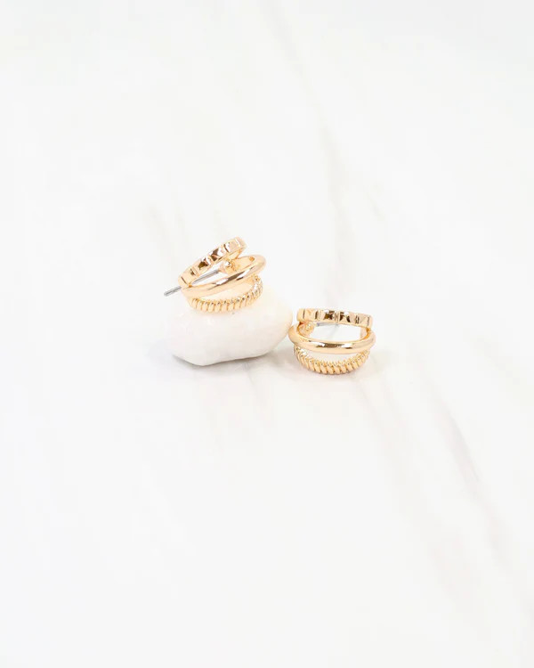 Caroline Hill Keene Three Line Hoop Earring - Gold