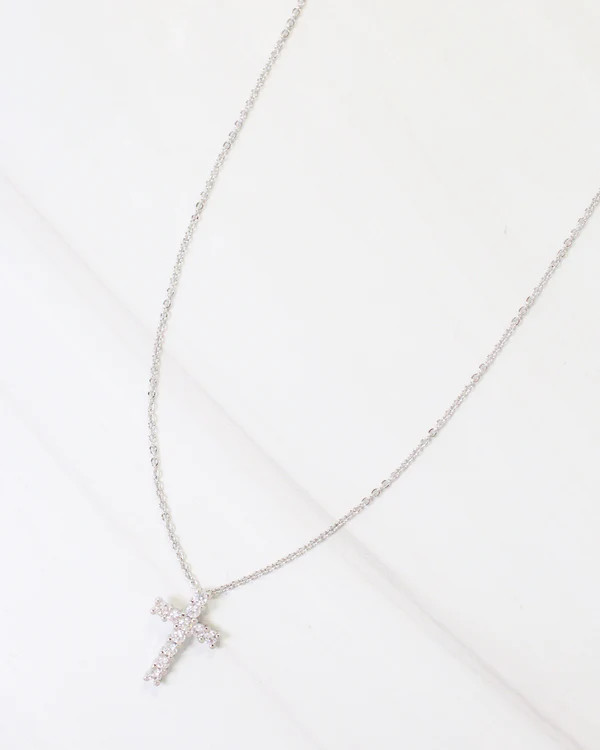 Caroline Hill Oxford CZ Cross Necklace Silver
