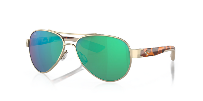 Costa Del Mar Loreto Polarized Sunglasses Rose Gold with Green Mirror 580G Glass Lenses