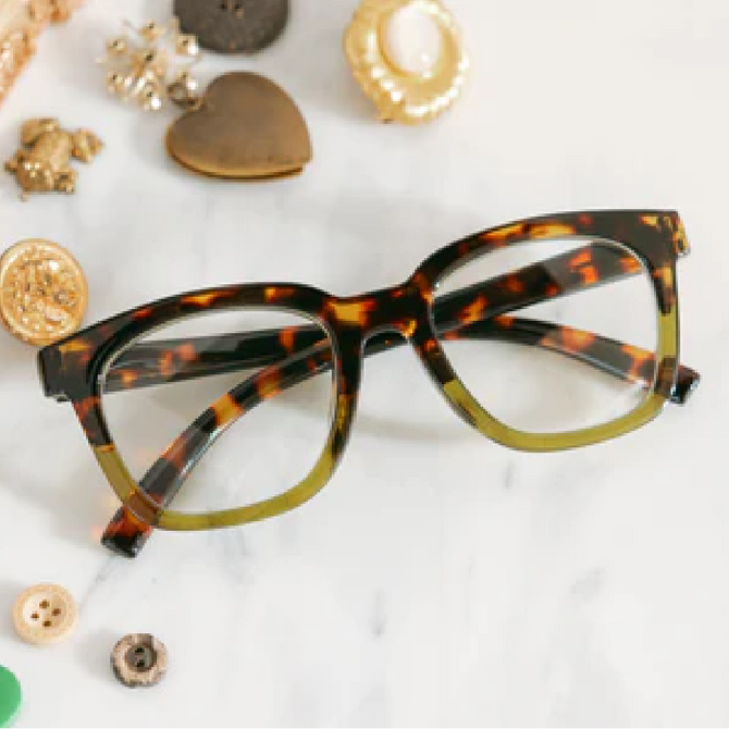 Peepers To The Max Reading Glasses Tortoise Green Blue Light Readers