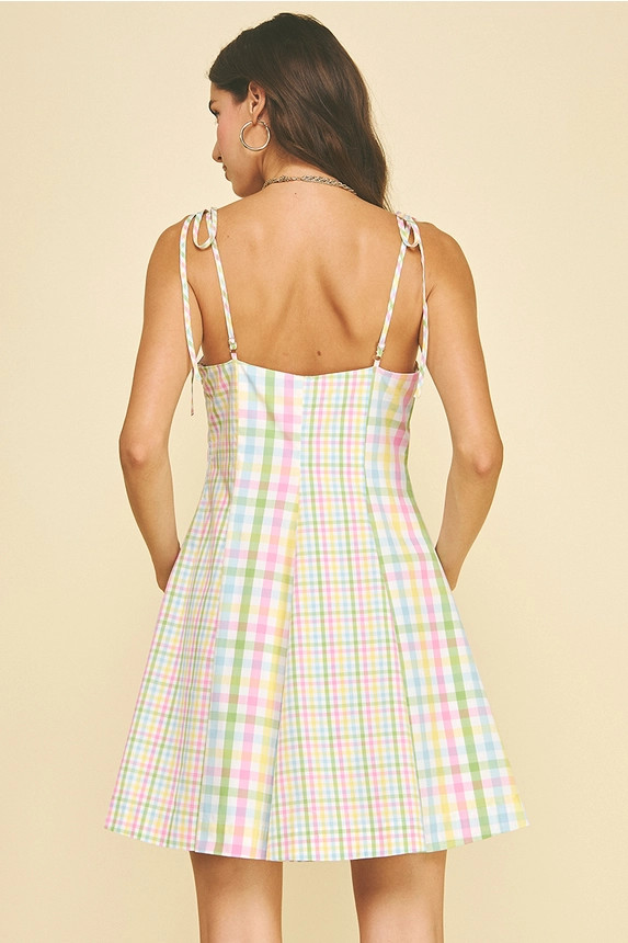 Pinch Women's Pastel Plaid Tie-Strap Mini Dress