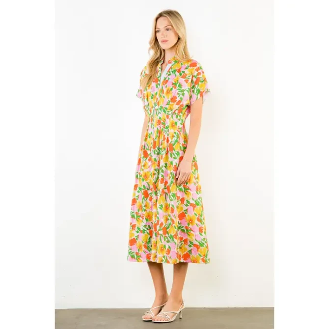 THML Women's Pink Floral Button Down Dress