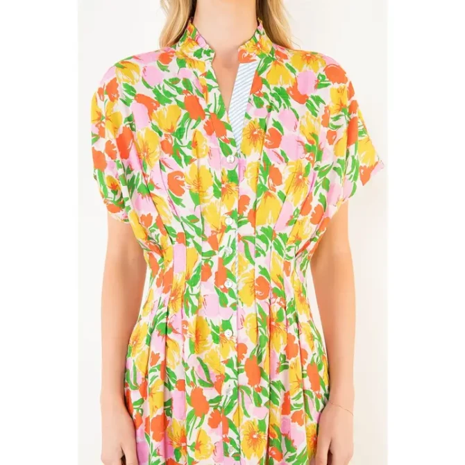 THML Women's Pink Floral Button Down Dress